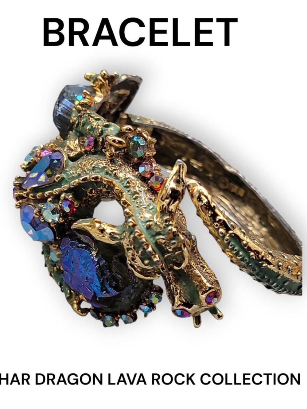 Vtg HAR Dragon Fantasy Lava Rock Demi-Parure 1959 Brooch Bracelet Earrings Set - Picture 5 of 16